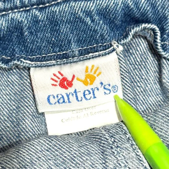 Vtg Carters Baby Embroidered Denim Overalls Jean Shortalls Shorts Beach Animals - Picture 11 of 15